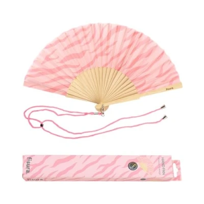 Image of Fisura Original handheld folding Fan with pattern .wooden fan. holding Hand Fans. Birthday Gifts Wedding Party Decoration. hanger included (Tiguer, pink)