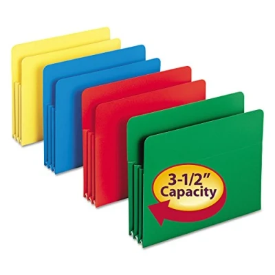 Image of Smead Poly File Pocket, Straight Cut Tab, 3 1/2&quot; Expansion, Letter Size, Assorted Colors, 4 per Pack (73500)