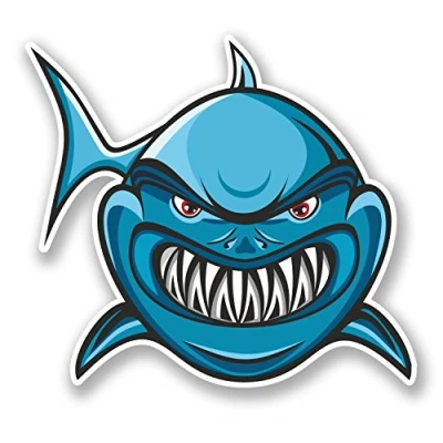 Image of 2 x 10cm Angry Shark Vinyl Sticker Decal Laptop Car Bike Helmet Jaws Fish #5866 (10cm Wide 9cm Tall)