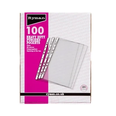 Image of Ryman Premium Pockets Pack of 100 A4 80 Micron Clear