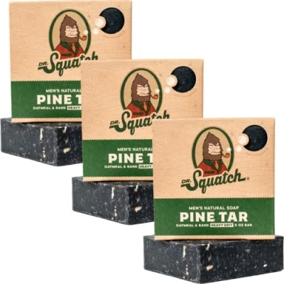 Image of Dr. Squatch All Natural Soap Bar for Men with Heavy Grit, 3 Pack, Pine Tar