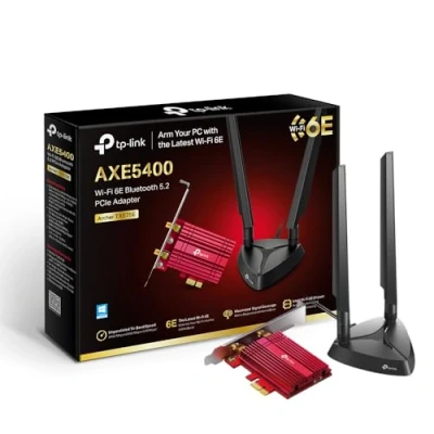Image of TP Link AXE5400 Tri Band Wi Fi 6E Bluetooth 5.2 PCI Express Adapter with Two Antennas, Intel Chipset, Magnetized Antenna Base, Low Profile Bracket Included, WPA 3 (Archer TXE75E)