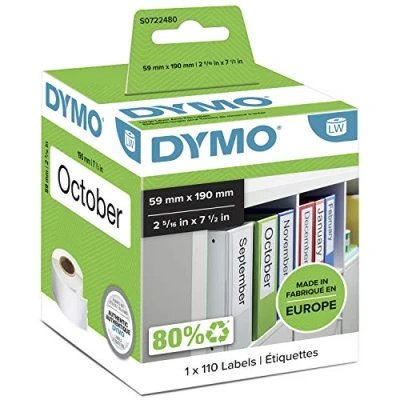Image of DYMO Authentic LabelWriter Lever Arch File Labels 59 mm x 190 Self Adhesive Roll of 110 Easy Peel for Label Makers Made in Europe