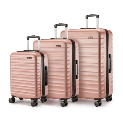 Image of Amazon Basics Hardside Suitcase Set 3 Piece Expandable Luggage (55, 68, 78 cm), ABS Anti Scratch Shell, 4 Wheel Spinner, Rose Gold