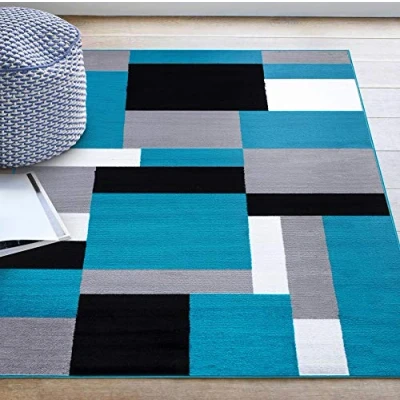 Image of Kilas Rug, Polypropylene, New Modern Home Décor, Geometric, Multi Coloured, Shaggy and Comfy, Anti Skid Carpet, Runner For Large Small Living Room (Teal Black, 120x170)