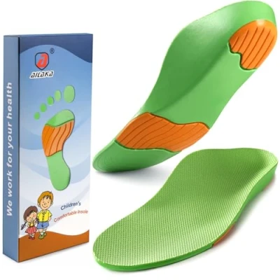 Image of Ailaka Kids Orthotic Cushioning Arch Support Shoe Insoles, Children Pu Foam Inserts for Flat feet, Plantar Fasciitis, Feet Heel Pain Relief, Green, 7.5 8.5 UK Child/EU 25 26 / CN 23