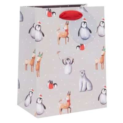 Image of Glick Luxury Christmas Bag for Gifts, Medium Frosty &amp; Festive Friends Xmas. Silver and Multicoloured
