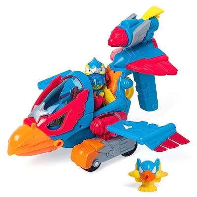 Image of SuperThings Wild Eagle plane. Includes 1 exclusive Kid and Hero SuperThing. With shooter trigger which opens its beak to capture villains