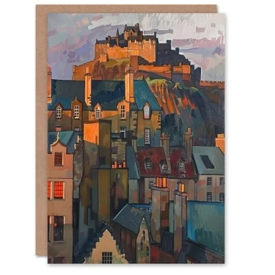 Image of Artery8 Greeting Card Edinburgh Castle Sunset Cityscape Iconic Scotland Blank For All Him Or Her Art Birthday