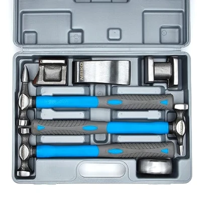 Image of NEIKO 20730A Auto Body Repair Hammer and Dolly Set, Tools, 7 Piece Hammer, Metal Forming Tools Fender Roller Equipment, Drop Forged Steel