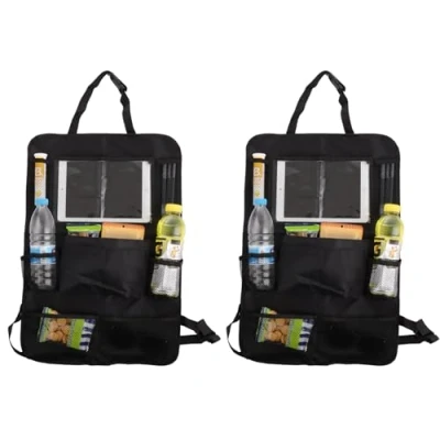 Image of ASelected 2 PCS Car Seat Organiser,Car Back Organizer for Kids,Car Organiser up to 10 inch iPad,Organizer Kids,Kids Storage Toys, Books,Drinks,Black