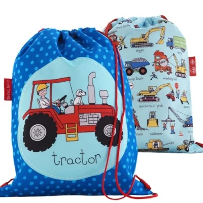 Image of Tyrrell Katz Kids Trucks Printed Swim Bag in Blue Waterproof Beach School Girls Drawstring Backpack with Inside Zip Pocket 32 x 42 cm