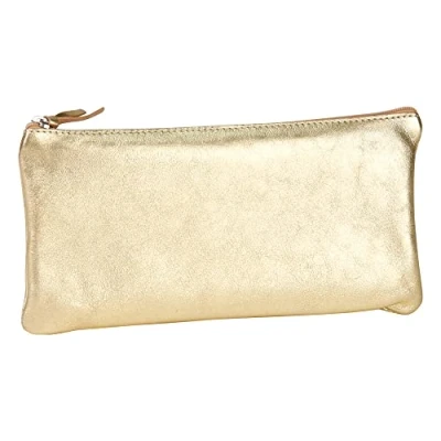 Image of Clairefontaine Ref 8705C Cuirisé&#039; Leather Flat Pencil Case 22 x 11cm, Made From Genuine Lambskin Leather, Metal Zip With Puller Gold Colour