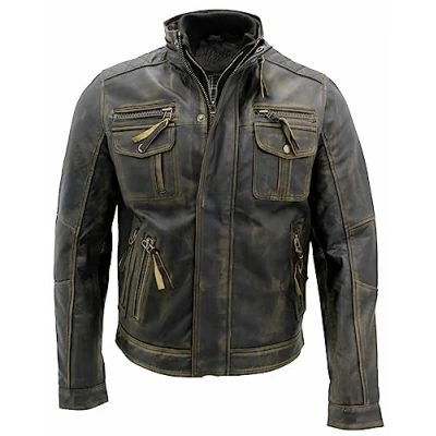 Image of Men&#039;s Warm Vintage Brando Black Leather Biker Jacket M