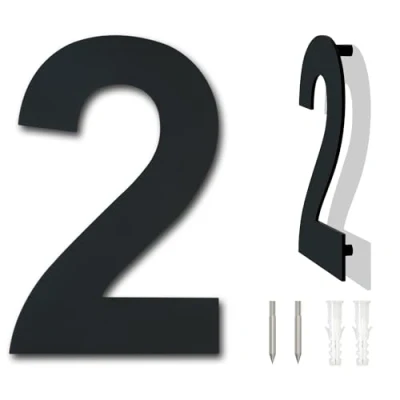 Image of Brushed Modern House Number 6 Inch 152mm Height Black, Made of Solid 304 Stainless Steel, Floating Appearance and Easy to Install (Number 2 Two)