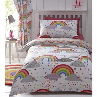 Image of Kids Club Clouds and Rainbows Reversible Duvet Cover, cotton blend, White, Single