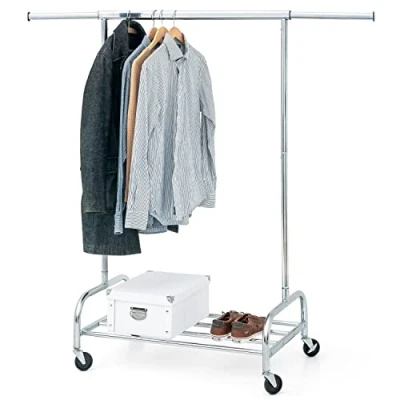 Image of Tatkraft Tiger Extendable Heavy Duty Clothes Rail Coat with Shelf, Industrial Grade Locking Wheels, 100kg Capacity