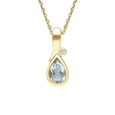 Image of Ivy Gems 9ct Yellow Gold Blue Topaz and Diamond Pear Drop Pendant on 46cm Chain