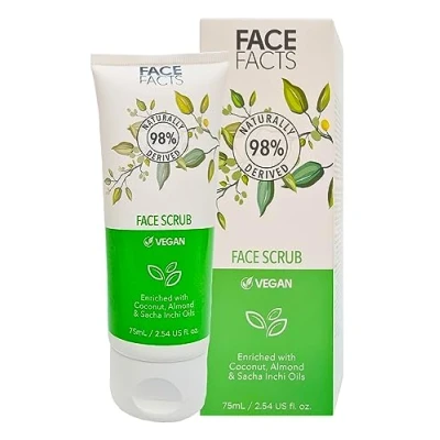 Image of Natural Face Scrub Gel Coconut Almond and Sacha Inchi Oil Vegan Friendly Exfoliating Nourishes Skin 75ml