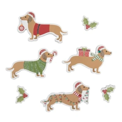 Image of Christmas Festive Animal Craft Sticker Self Adhesive Sloth Dog Reindeer Choice (Festive Dachshund x 7)