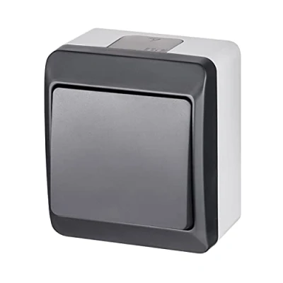 Image of ELEKTRO PLAST Hermes Surface Mounted Single Switch IP44 Waterproof Outdoor Anthracite Grey