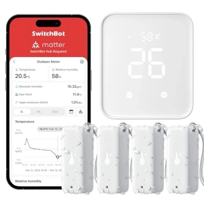 Image of SwitchBot WiFi Thermometer Hygrometer 4 Pack with Hub 2, IP65 Indoor Outdoor Wireless, Humidity/Temperature/Dewpoint/VPD/Absolute Humidity Sensor Smart Alerts, Works Alexa