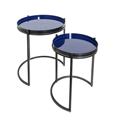 Image of ASPECT Hannah Round Metal Tray Top Nest Of 2 Table (Grey/Blue)