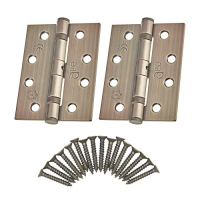 Image of Door Hinges 4&quot; 102mm Ball Bearing 1 Pair Pack [2 &amp; Screws] Antique Brass Bronze Finish