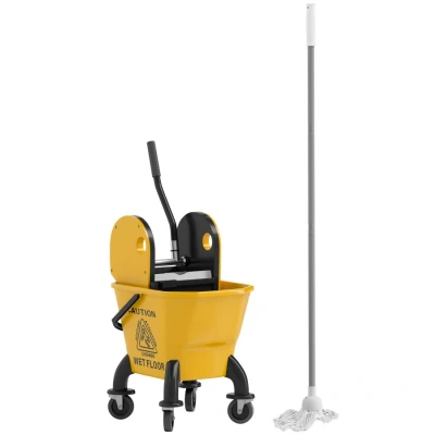 Image of HOMCOM Mop Bucket with Wringer Set on Wheels for Floor Cleaning, 26 Litre Down Press Handle and Mop, Yellow