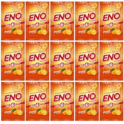 Image of Eno Fruit Salt Orange Antacid Powder Baking Soda for Indigestion, Heartburn, Flatulence(15 Sachets 5 g Each)