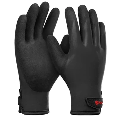 Image of KAYGO Waterproof Thermal Work Gloves, Double Latex Coated, Good Grip and Dexterity, Insulated Liner Warm for Freezer Storage Cold Weather Fishing Winter Outdoor Jobs, KG145W (Full Black, Medium)