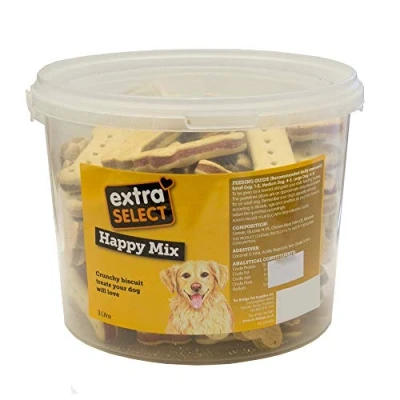 Image of Extra Select Happy Mix Dog Treat Biscuits in a 3ltr Bucket (approx 100 biscuits)