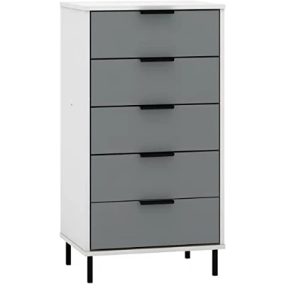 Image of Seconique Madrid 5 Drawer Narrow Chest in Grey/White Gloss