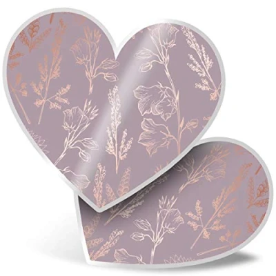 Image of 2 x Heart Stickers 7.5 cm Rose Gold Elegant Floral Pattern Flower Laptop Tablet Luggage Scrapbook #24120