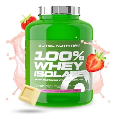 Image of Scitec Nutrition 100% Whey Isolate Pure Protein Power with BCAAs Glutamine &amp; Arginine Sugar Gluten Free Formula, 2 kg, Strawberry White Chocolate