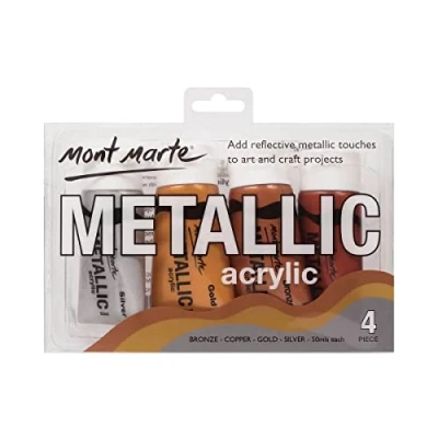 Image of MONT MARTE PMHS0012 Acrylic Metallic Paint Set 50ml of 4