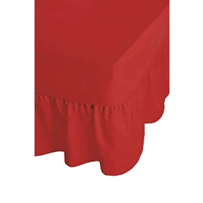 Image of GC GAVENO CAVAILIA Percale Valance Sheets King Size Polycotton Bed Sheet Frill Bedding Plain Dyed Non Iron Red