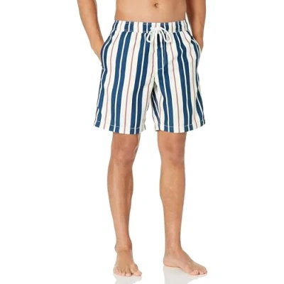 Image of Amazon Essentials Men&#039;s 9&quot; Relaxed Fit Quick Dry Swim Trunk Discontinued Colours, Teal Blue Vertical Stripes, XXL