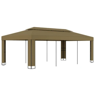 Image of vidaXL Gazebo with Double Roof 3x6 m Taupe 180 g/m²