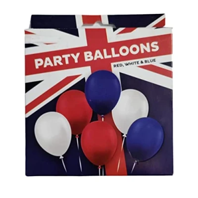 Image of PMS Pack Of 18 Union Jack Balloons Red White Blue Queens Jubilee Celebration Party