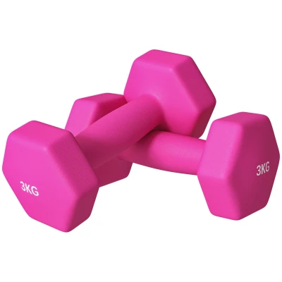 Image of SPORTNOW Set of 2 Hex Dumbbells, Weights Pair with Non Slip Grip, Home Gym Fitness Training Equipment, x 3kg, Pink