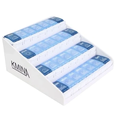 Image of KMINA Pill Boxes 7 Day 4 Times a Day, Weekly Organiser Morning Afternoon Night, Vitamin Box Organiser, Large Medicine Storage Box, Big Container