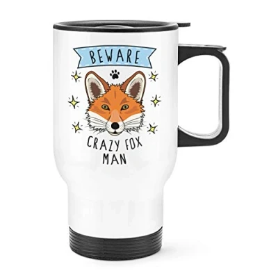 Image of Beware Crazy Fox Man Travel Mug Cup with Handle