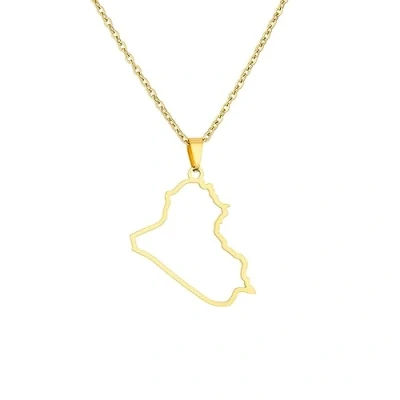 Image of TDNEKMCA Iraq Map Pendant Necklace Ethnic Charm Hollow Country Border Outline Necklaces Patriotic Friendship Jewelry Hip Hop Minimalist For Women Men Girls Gifts,Yellow,50Cm