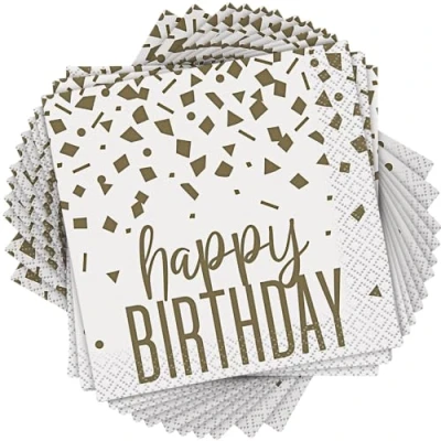 Image of Elegant Confetti Gold Birthday Luncheon Napkins (16cm) Stunning, Classy &amp; Stylish Design Perfect for Memorable Parties Events 16ct