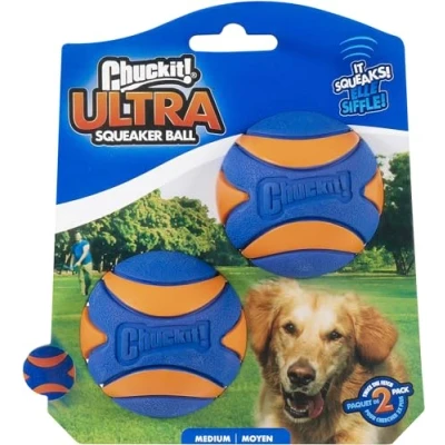 Image of ChuckIt! Ultra Squeaker Ball Dog Toy, Durable High Bounce Floating Rubber Squeaky Ball, Launcher Compatible Toy For Dogs, 2 Pack, Medium