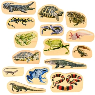 Image of TickiT 73570 Wooden Reptile &amp; Amphibian Blocks Toys Early Development Activity