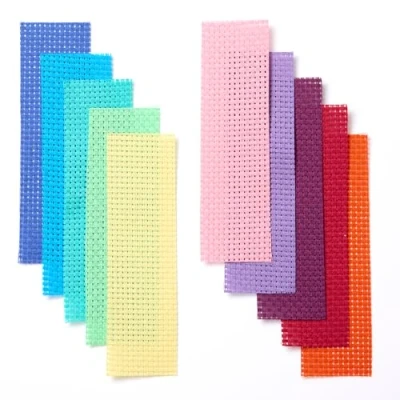 Image of Springboard Cross Stitch Fabric Bookmarks 10 Pack of Binca Mesh for Sewing 100% Cotton, 6 Count Embroidery Kids Accessories 20 x cm Assorted Colours