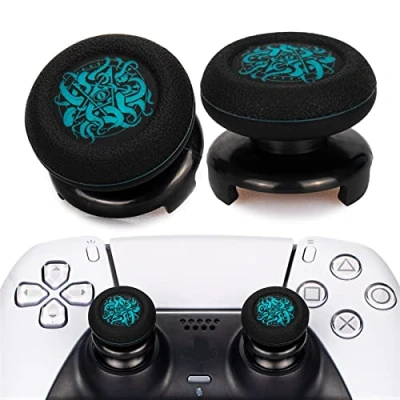 Image of Playrealm FPS Thumbstick Extender &amp; Printing Rubber Silicone Grip Cover 2 Sets for PS5 Dualsenese PS4 Controller (Demon Tentacle Blue）