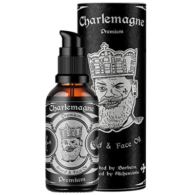 Image of Charlemagne Beard Oil Leather Scent 100% Natural &amp; Vegan. Made in Germany, Developed by Barbers 30ml for Men with Argan Jojoba